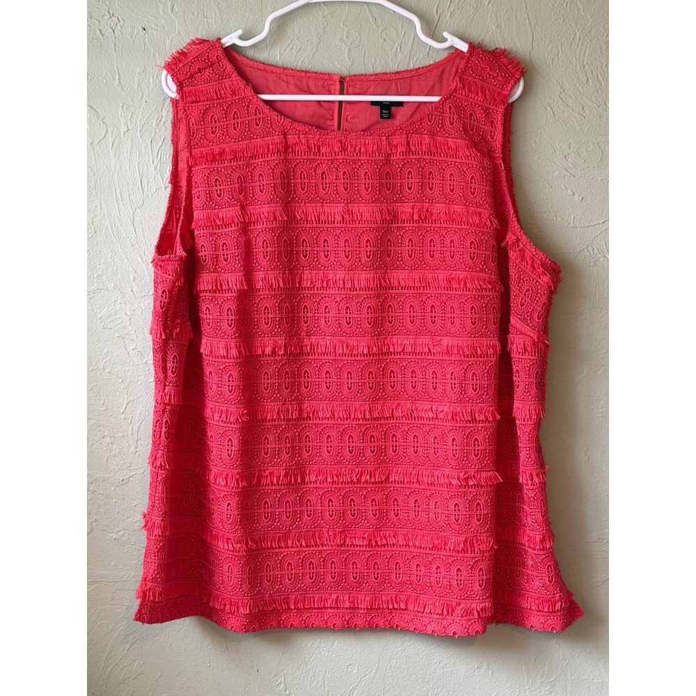 Talbots Woman Coral Pink Eyelet Lace Fringe Sleeveless Shell Blouse Top 16W